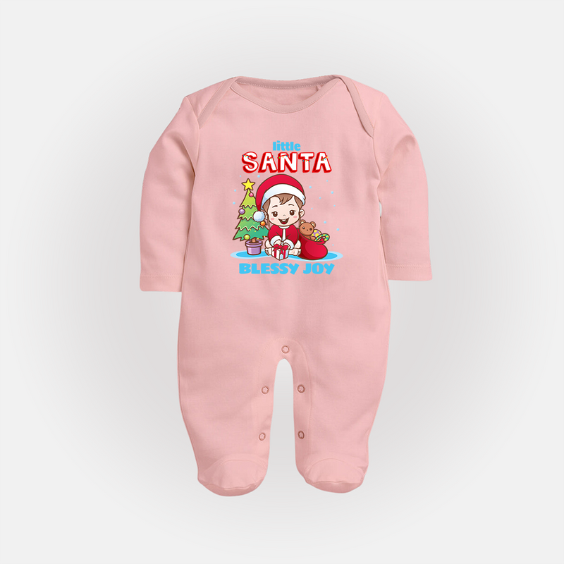 Little Santa - Customized Christmas Themed Sleep Suit For Girls - BABY PINK - New Born (Chest 7.5")