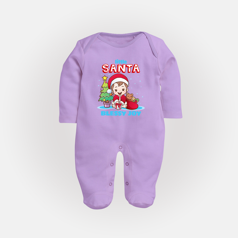 Little Santa - Customized Christmas Themed Sleep Suit For Girls - LILAC - New Born (Chest 7.5")