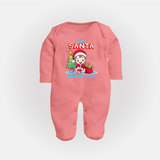 Little Santa - Customized Christmas Themed Sleep Suit For Girls - PEACH - New Born (Chest 7.5")