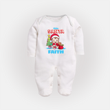 Little Santa Sleep Suit / Full Sleeve Bodysuit |  Personalized Baby Holiday Outfit - WHITE - New Born (Chest 7.5")