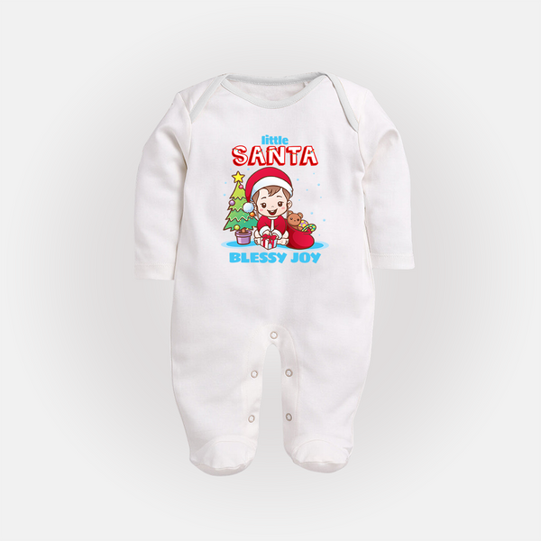 Little Santa - Customized Christmas Themed Sleep Suit For Girls - WHITE - New Born (Chest 7.5")