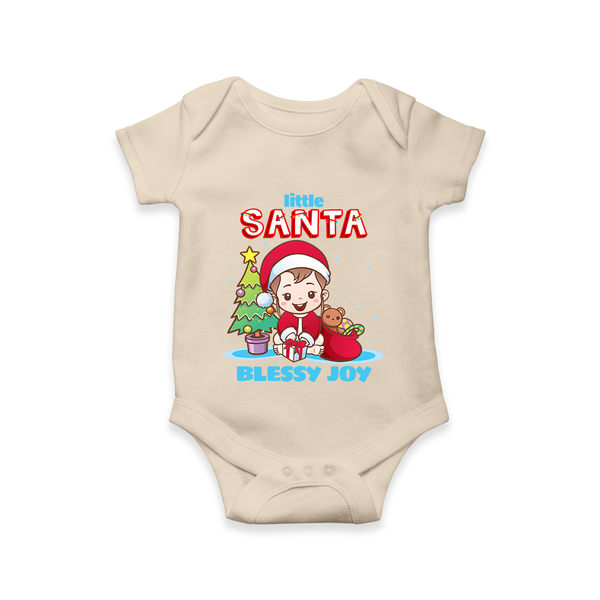 Little Santa - Customized Christmas Themed Romper For Girls - IVORY - 0 - 3 Months Old (Chest 16")