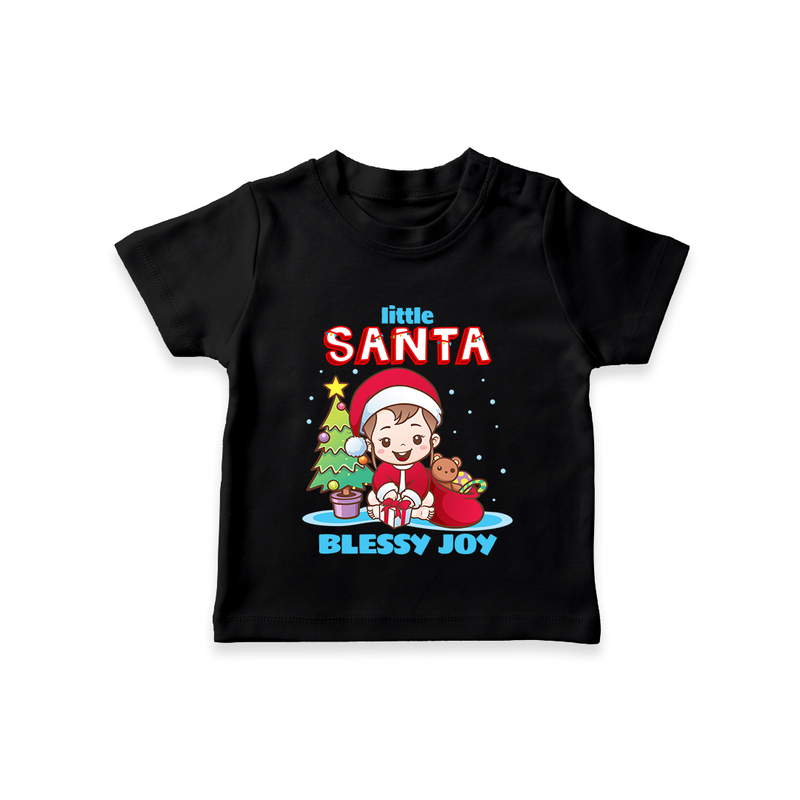 Little Santa - Customized Christmas Themed T-Shirt For Girls - BLACK - 0-5 Months Old (Chest 17")