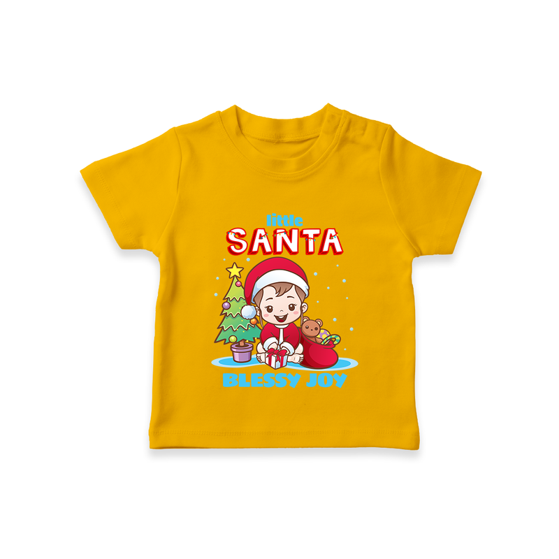 Little Santa - Customized Christmas Themed T-Shirt For Girls - CHROME YELLOW - 0-5 Months Old (Chest 17")