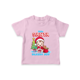 Little Santa - Customized Christmas Themed T-Shirt For Girls - PINK - 0-5 Months Old (Chest 17")