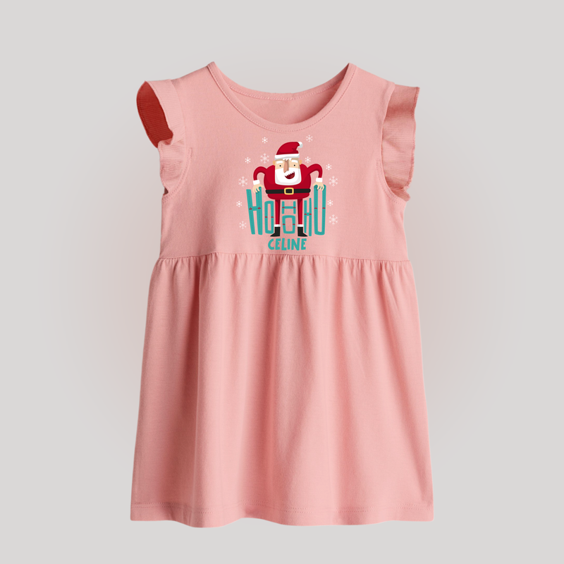 Ho-Ho-Ho - Customized Christmas Themed Baby Frock For Babies - BABY PINK - 0 - 3 Months Old (Chest 17")