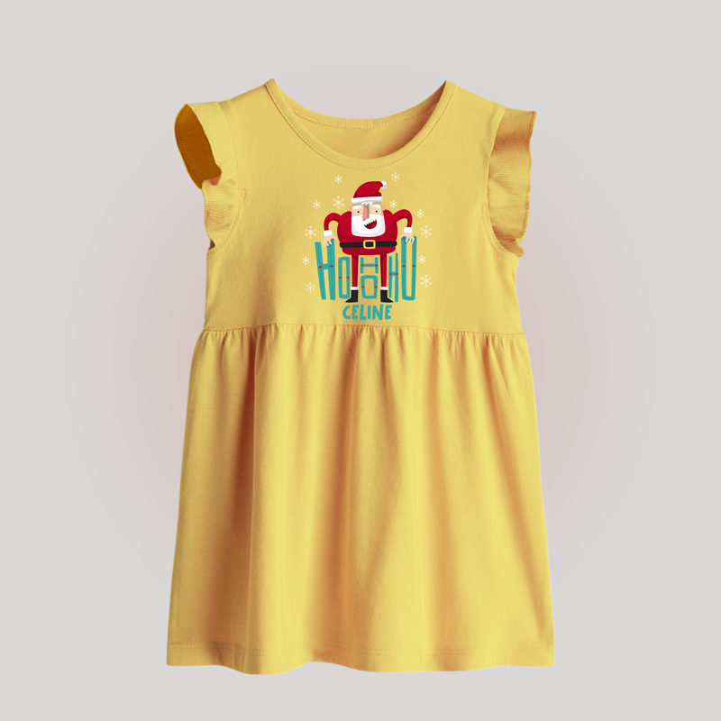 Ho-Ho-Ho - Customized Christmas Themed Baby Frock For Babies - YELLOW - 0 - 3 Months Old (Chest 17")