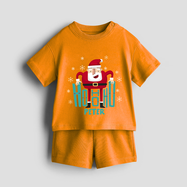 Ho-Ho-Ho - Customized Christmas Themed Co-ord Set For Kids - TANGERINE - 0-5 months old  (Chest 18")