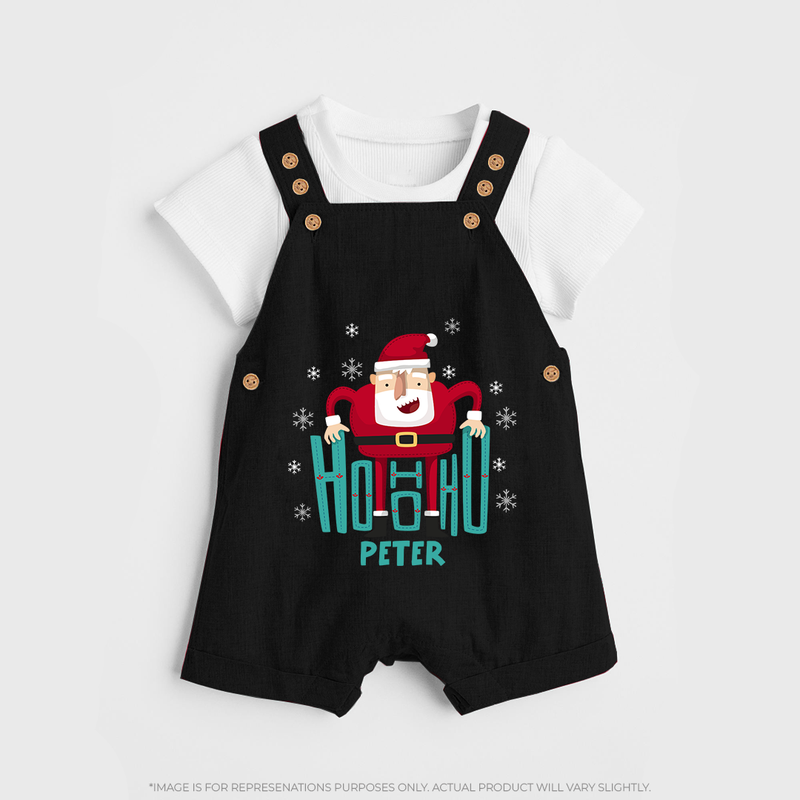 Ho-Ho-Ho - Customized Christmas Themed Dungaree Set For Kids - BLACK - 0 - 5 Months Old (Chest 18")