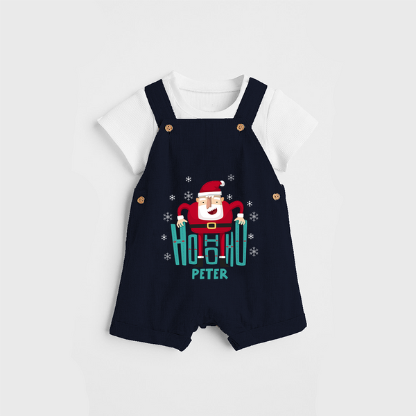 Ho-Ho-Ho - Customized Christmas Themed Dungaree Set For Kids - NAVY BLUE - 0 - 5 Months Old (Chest 18")