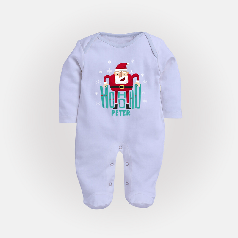 Ho-Ho-Ho - Customized Christmas Themed Sleep Suit For Babies - BABY BLUE - New Born (Chest 7.5")