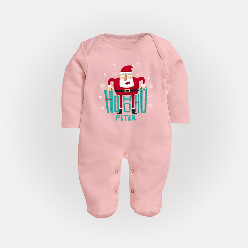 Ho-Ho-Ho - Customized Christmas Themed Sleep Suit For Babies - BABY PINK - New Born (Chest 7.5")