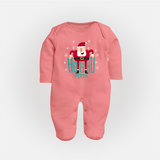 Ho-Ho-Ho - Customized Christmas Themed Sleep Suit For Babies - PEACH - New Born (Chest 7.5")