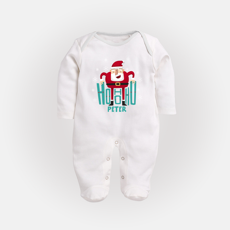 Ho-Ho-Ho - Customized Christmas Themed Sleep Suit For Babies - WHITE - New Born (Chest 7.5")