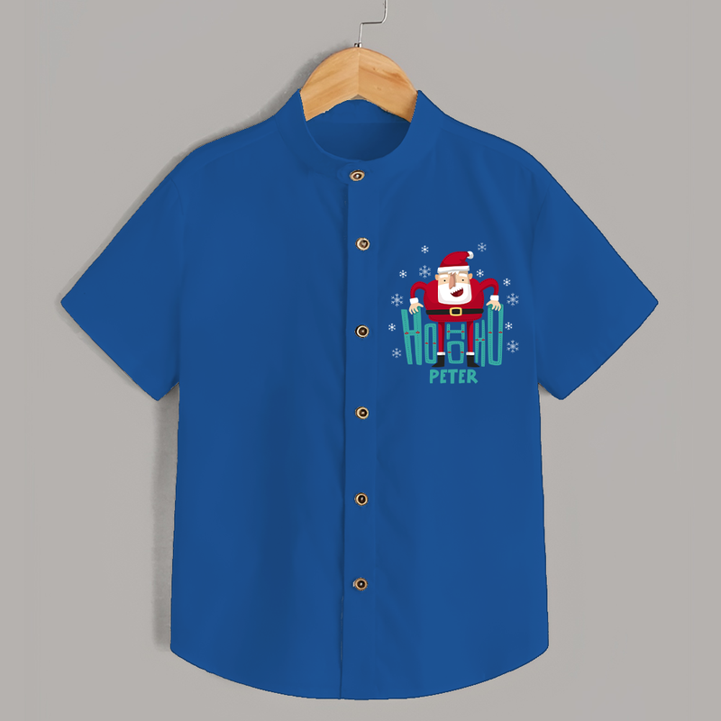 Ho-Ho-Ho - Customized Christmas Themed Shirt For Kids - COBALT BLUE - 0 - 6 Months Old (Chest 23")