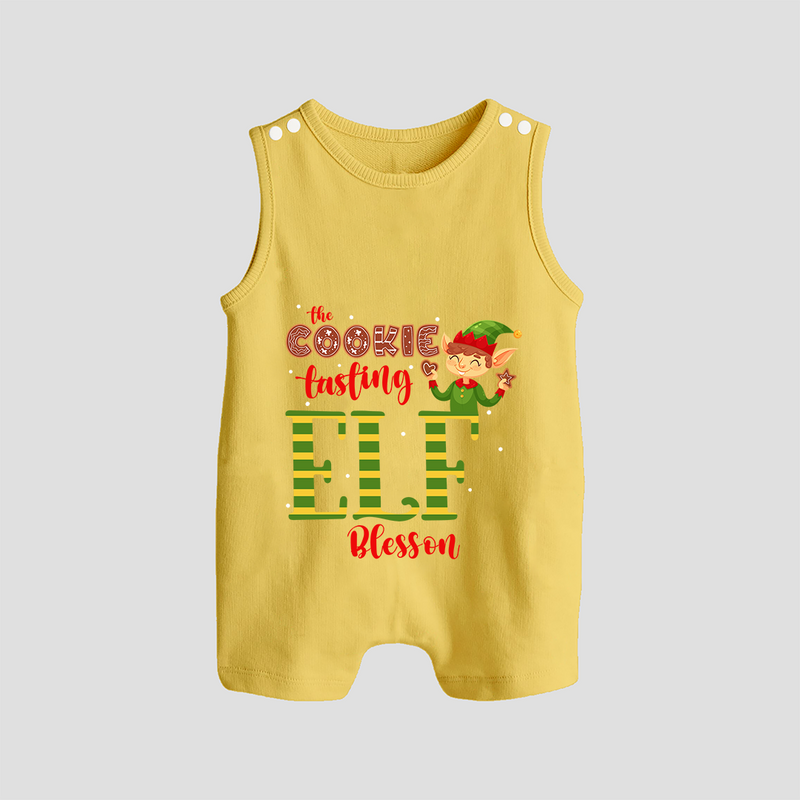 The Cookie Tasting Elf - Customized Christmas Themed Romper Suit For Babies - PASTEL YELLOW - 0 - 5 Months Old (Chest 18")