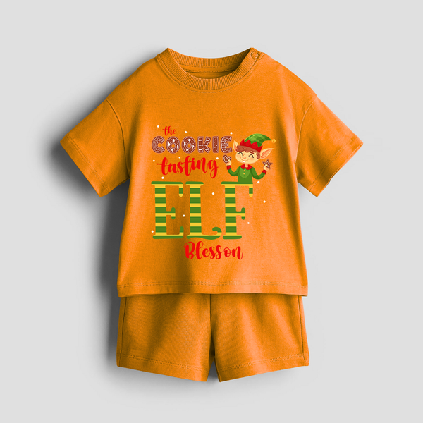 The Cookie Tasting Elf - Customized Christmas Themed Co-ord Set For Kids - TANGERINE - 0-5 months old  (Chest 18")