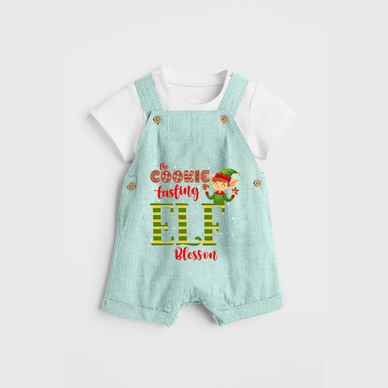 The Cookie Tasting Elf - Customized Christmas Themed Dungaree Set For Kids - ARCTIC BLUE - 0 - 5 Months Old (Chest 18")