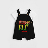 The Cookie Tasting Elf - Customized Christmas Themed Dungaree Set For Kids - BLACK - 0 - 5 Months Old (Chest 18")