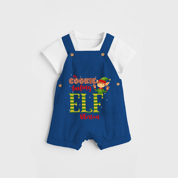 The Cookie Tasting Elf - Customized Christmas Themed Dungaree Set For Kids - COBALT BLUE - 0 - 5 Months Old (Chest 18")