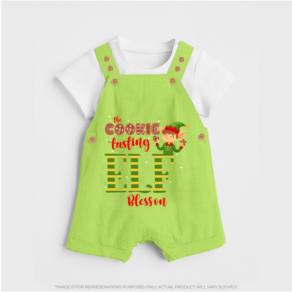 The Cookie Tasting Elf - Customized Christmas Themed Dungaree Set For Kids - GREEN - 0 - 5 Months Old (Chest 18")