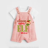 The Cookie Tasting Elf - Customized Christmas Themed Dungaree Set For Kids - PEACH - 0 - 5 Months Old (Chest 18")