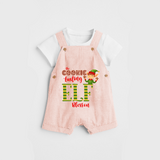 The Cookie Tasting Elf - Customized Christmas Themed Dungaree Set For Kids - PEACH - 0 - 5 Months Old (Chest 18")