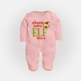 The Cookie Tasting Elf - Customized Christmas Themed Sleep Suit For Babies - BABY PINK - New Born (Chest 7.5")