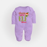 The Cookie Tasting Elf - Customized Christmas Themed Sleep Suit For Babies - LILAC - New Born (Chest 7.5")