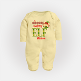 The Cookie Tasting Elf - Customized Christmas Themed Sleep Suit For Babies - PASTEL YELLOW - New Born (Chest 7.5")