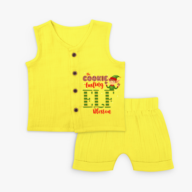 The Cookie Tasting Elf - Customized Christmas Themed Jabla Set For Kids - YELLOW - 0 - 3 Months Old (Chest 9.8")