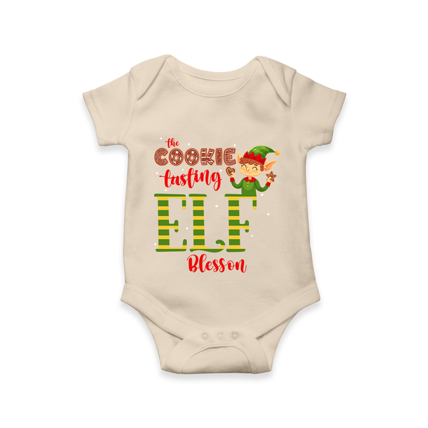 The Cookie Tasting Elf - Customized Christmas Themed Romper For Babies - IVORY - 0 - 3 Months Old (Chest 16")