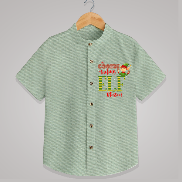 The Cookie Tasting Elf - Customized Christmas Themed Shirt For Kids - MINT GREEN - 0 - 6 Months Old (Chest 23")