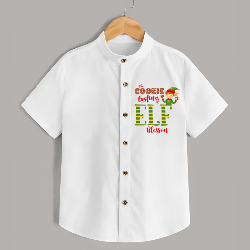 The Cookie Tasting Elf - Customized Christmas Themed Shirt For Kids - WHITE - 0 - 6 Months Old (Chest 23")