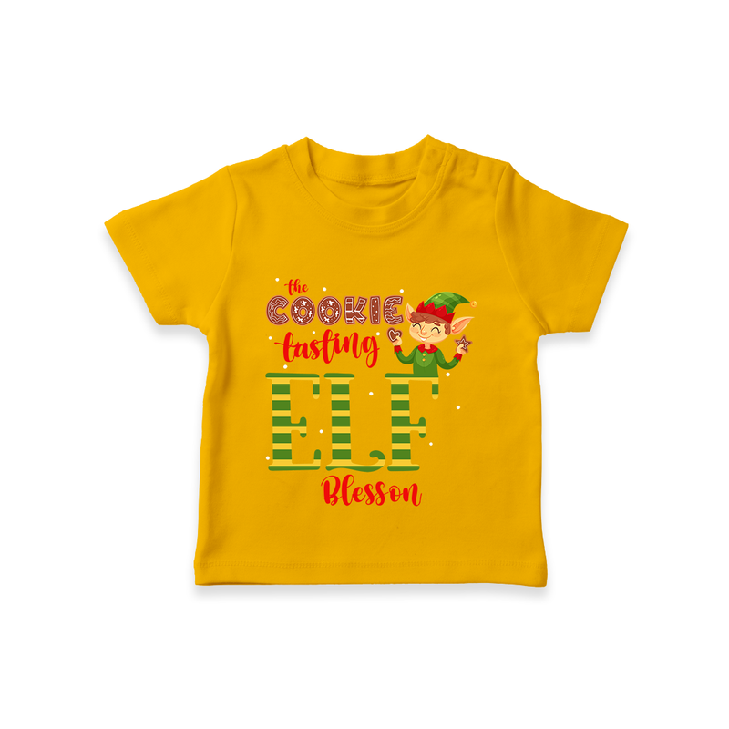 The Cookie Tasting Elf - Customized Christmas Themed T-Shirt For Kids - CHROME YELLOW - 0-5 Months Old (Chest 17")