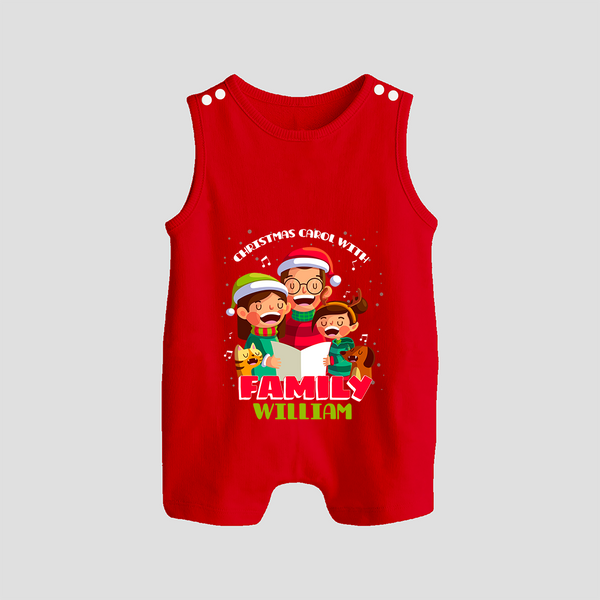 Christmas Carol With Family - Customized Christmas Themed Romper Suit For Babies - RED - 0 - 5 Months Old (Chest 18")