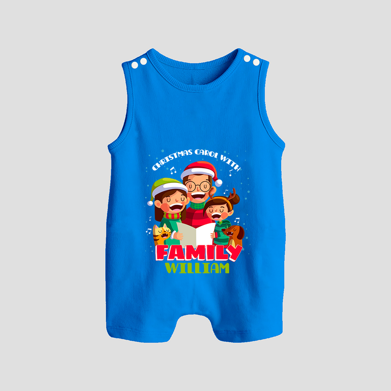 Christmas Carol With Family - Customized Christmas Themed Romper Suit For Babies - ROYAL BLUE - 0 - 5 Months Old (Chest 18")