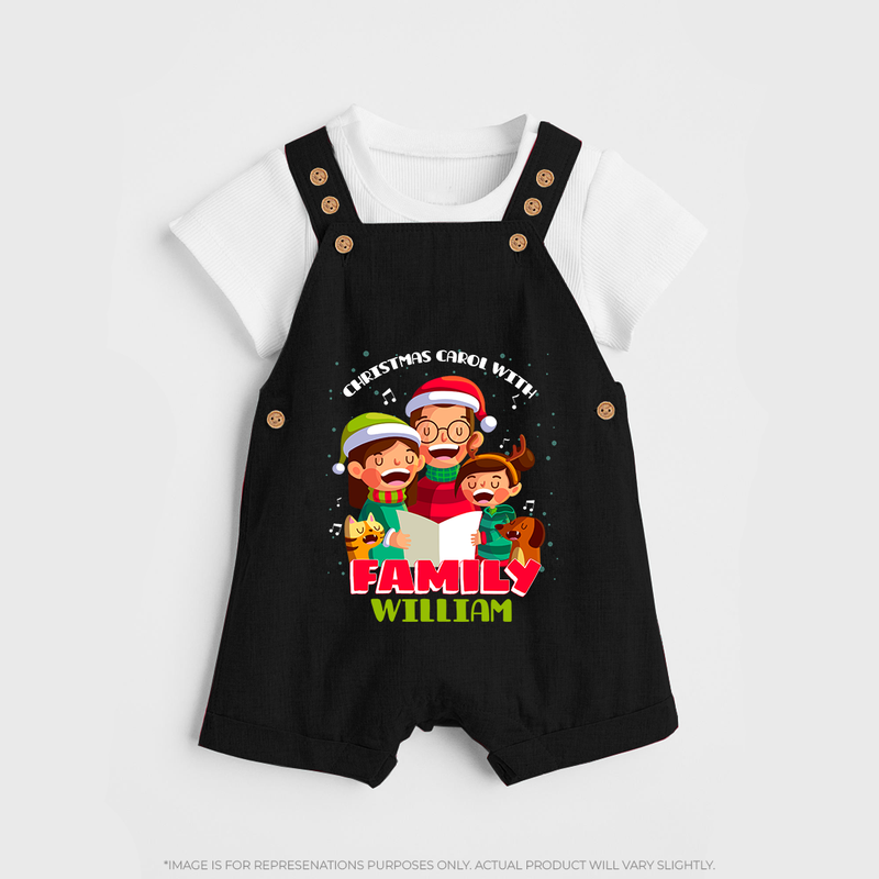 Christmas Carol With Family - Customized Christmas Themed Dungaree Set For Kids - BLACK - 0 - 5 Months Old (Chest 18")