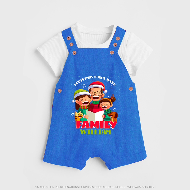 Christmas Carol With Family - Customized Christmas Themed Dungaree Set For Kids - COBALT BLUE - 0 - 5 Months Old (Chest 18")