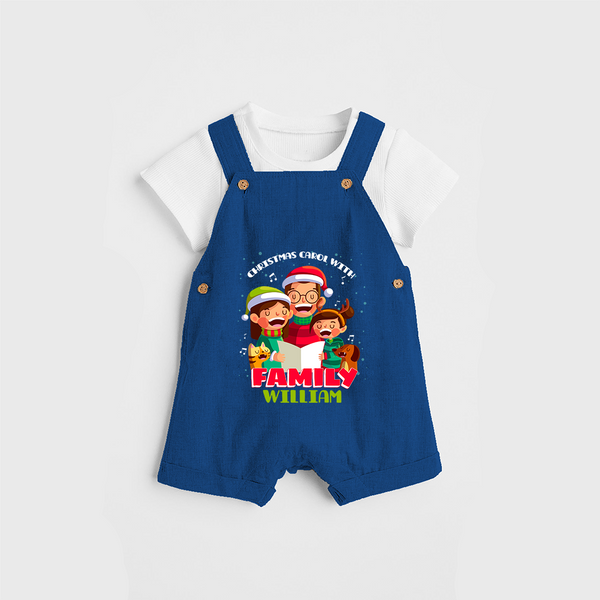 Christmas Carol With Family - Customized Christmas Themed Dungaree Set For Kids - COBALT BLUE - 0 - 5 Months Old (Chest 18")