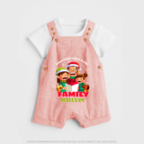 Christmas Carol With Family - Customized Christmas Themed Dungaree Set For Kids - PEACH - 0 - 5 Months Old (Chest 18")