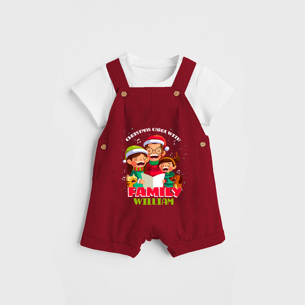 Christmas Carol With Family - Customized Christmas Themed Dungaree Set For Kids - RED - 0 - 5 Months Old (Chest 18")