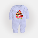 Christmas Carol With Family - Customized Christmas Themed Sleep Suit For Babies - BABY BLUE - New Born (Chest 7.5")