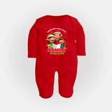 Christmas Carol With Family - Customized Christmas Themed Sleep Suit For Babies - RED - New Born (Chest 7.5")