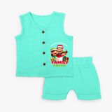 Christmas Carol With Family - Customized Christmas Themed Jabla Set For Kids - AQUA GREEN - 0 - 3 Months Old (Chest 9.8")