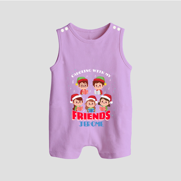 Caroling With My Friends - Customized Christmas Themed Romper Suit For Babies - LILAC - 0 - 5 Months Old (Chest 18")