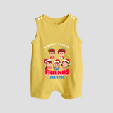 Caroling With My Friends - Customized Christmas Themed Romper Suit For Babies - PASTEL YELLOW - 0 - 5 Months Old (Chest 18")