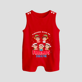 Caroling With My Friends - Customized Christmas Themed Romper Suit For Babies - RED - 0 - 5 Months Old (Chest 18")