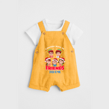 Caroling With My Friends - Customized Christmas Themed Dungaree Set For Kids - PASTEL YELLOW - 0 - 5 Months Old (Chest 18")