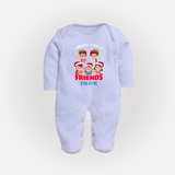 Caroling With My Friends - Customized Christmas Themed Sleep Suit For Babies - BABY BLUE - New Born (Chest 7.5")